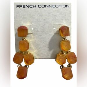 #702 French Connection Amber Resin Drop Earrings NEW